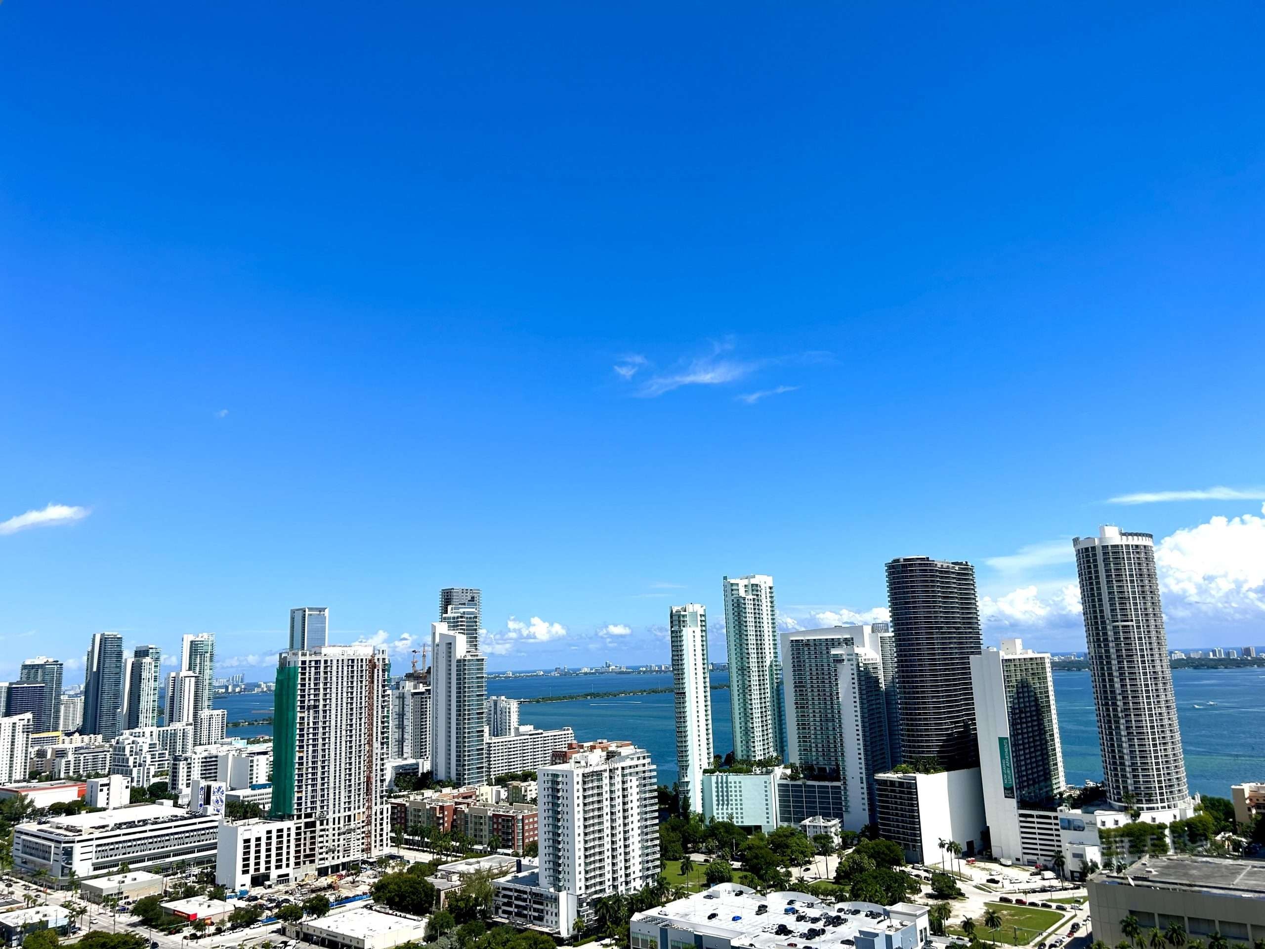 Miami skyline along Biscayne Bay on a clear day